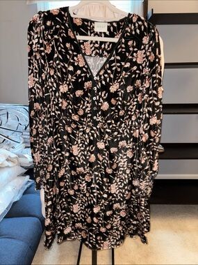 Wrap London Black Midi Dress with Blush Floral Print